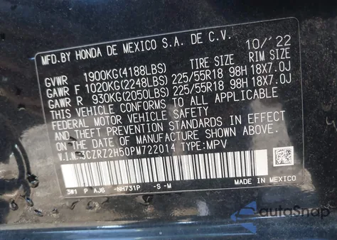 2023 Honda Hr-V Awd Sport from USA, damaged, VIN 3CZRZ2H50PM722014
